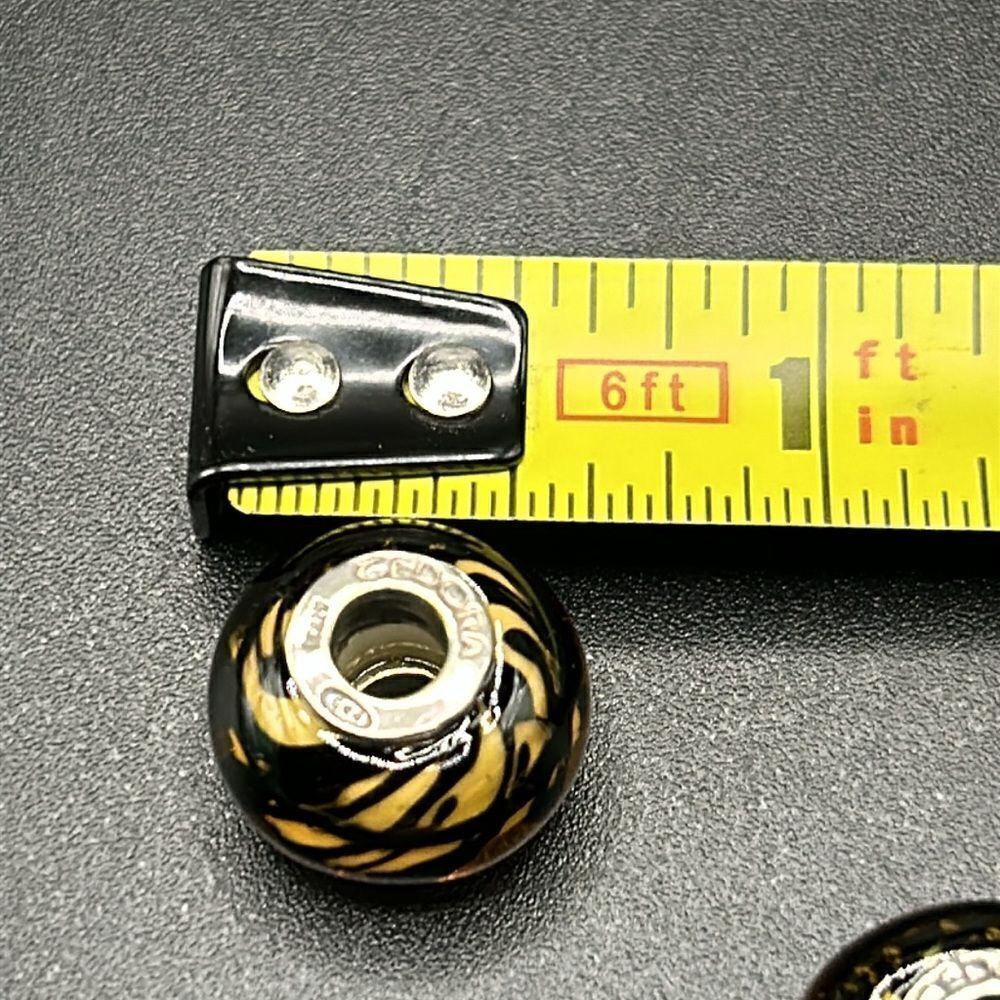 Set of Two Tedora Italy Murano Glass Sterling Silver Tiger Print Beads Charms - Picture 3 of 5